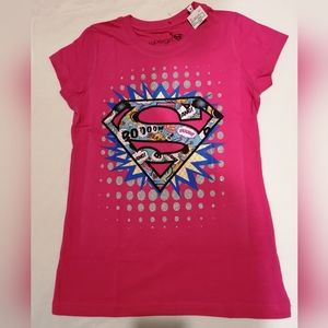 🔥SALE🔥 Supergirl DC Comics Sparkly Pink Girl's T-shirt NWT SZ L (14) & XL (16)